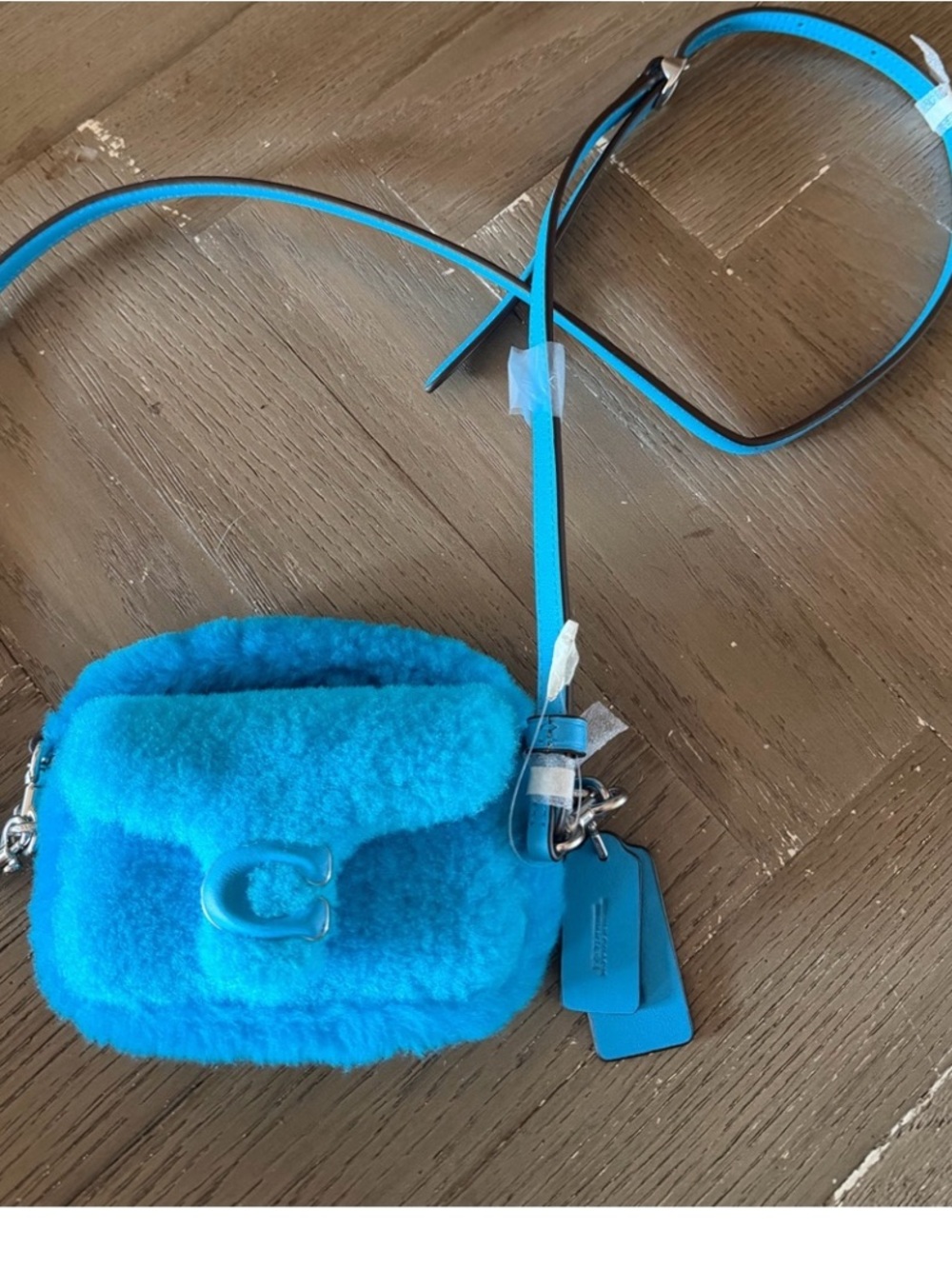 Coach  Blue Shearling Crossbody Bag with Signature 'C' Hardware
